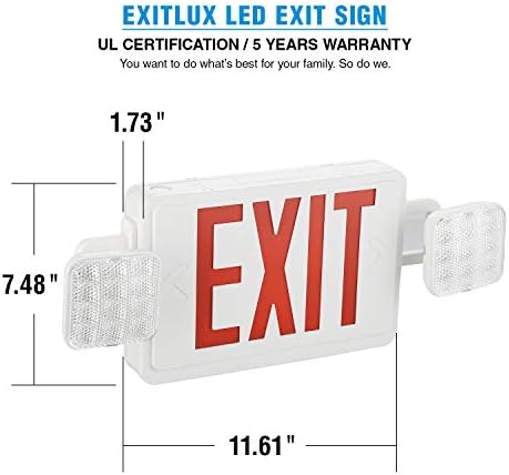 EXİTLUX 1 paket kırmızı Led acil çıkış ışıkları ile pil yedekleme-UL sertifikalı 2 LED ayarlanabilir kafa -120/277VAC-Acil