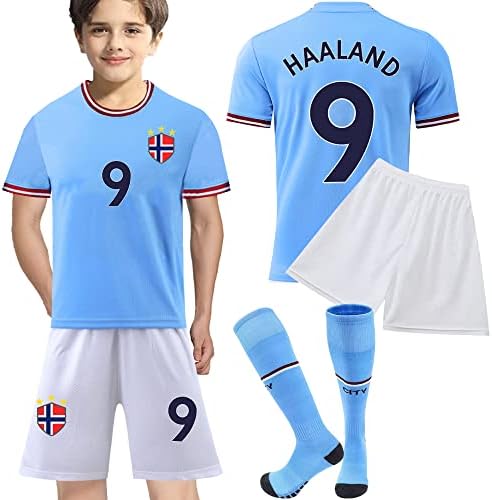 Casmyd Çocuklar Gençlik Haalandd Futbol Forması + Şort Dünya Kupası Halland 9 Futbol Takımı Spor Fan Gömlek Seti