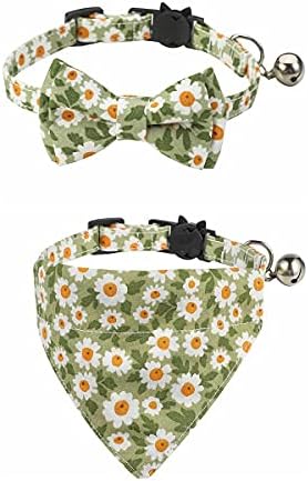 BYBYCD kedi kayışları Pet Köpek Atkısı Sevimli Bells ile Ayarlanabilir Çiçek Desen papyon (2 Adet,Yeşil)