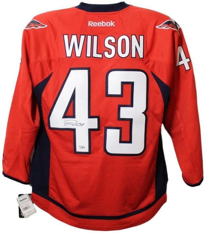 Tom Wilson İmzalı / İmzalı Washington Başkentleri Reebok Kırmızı XL Forması FAN 23785-İmzalı NHL Formaları