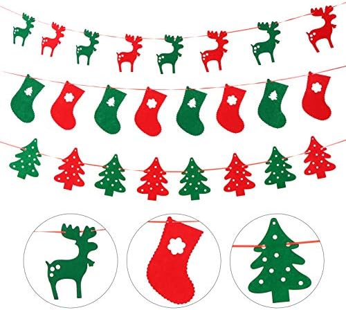 Kisangel Bayrakları 3 pcs Noel Afiş Asılı Dize Garlands Noel Ağacı Elk Stocking Bunting Burcu Tatil Parti Dekorasyon