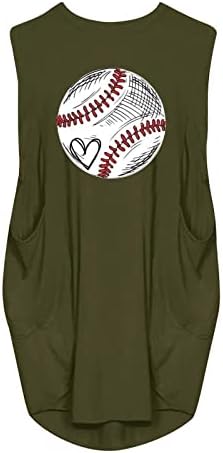 Lmdudan beyzbol tankı Elbiseler kadın Moda Beyzbol Grafik T Shirt Elbise Yaz Kolsuz Crewneck Cepler Elbiseler