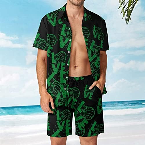 Voleybol Aşk erkek Hawaii Düğmeli Kısa Kollu Gömlek ve pantolon Yaz Plaj Kıyafetleri Gevşek Fit Eşofman