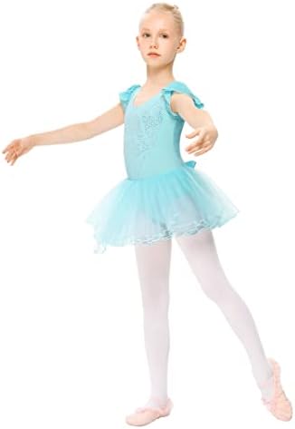 LİONJİE Küçük Kızlar Sparkly Elmas Fırfır Kollu Yay Geri Bale Dans Elbise Tutu Etek Mayoları