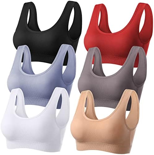 Handepo 6 Adet Egzersiz Sütyen Kadın Tankı Üstleri Spor Sütyen Dikişsiz Yastıklı Destek Kırpma Üstleri Yoga (Orta)