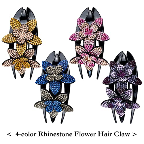Dizila 4 Paket Kore Dekoratif Sparkly Glitter Rhinestones Çift Çiçek Saç Pençeleri Klipler Plastik Ördek Gagası Saç