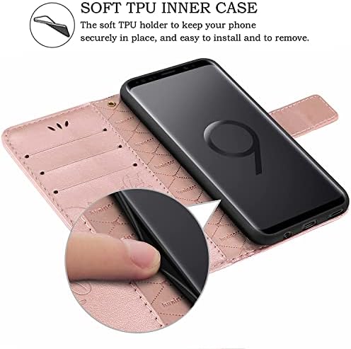 kazineer Deri Cüzdan Kapak Telefon Kılıfı için Samsung Galaxy S9, RFID Engelleme Kart Tutucu Yuvaları ile (Gül Altın)