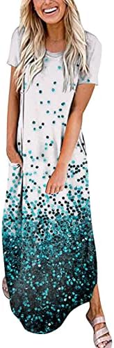 Kadınlar için Maxi Elbise, bayan Kısa Kollu Rahat Gevşek Yaz uzun elbise Bölünmüş Sundress Plaj Elbise Cepler ile