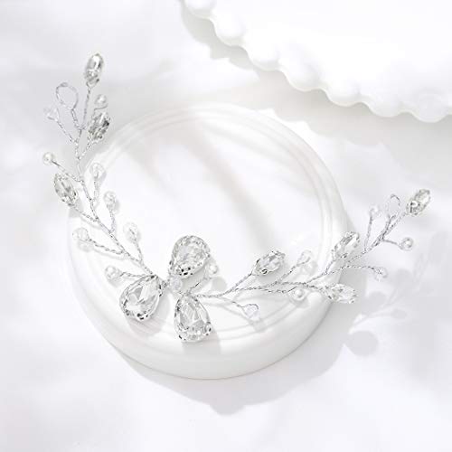EASEDAİLY Gelin Düğün Saç Asma Gümüş Çiçek Kafa Bandı Kristal Headpieces Nedime İnci saç parçası Taklidi Gelin saç