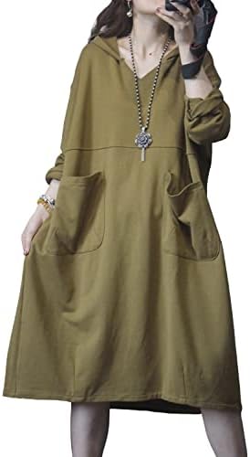YESNO Hoodies Kadınlar için Rahat Gevşek Büyük Boy Kapüşonlu Sweatshirt Elbise Kazak Tops Büyük Cepler ile