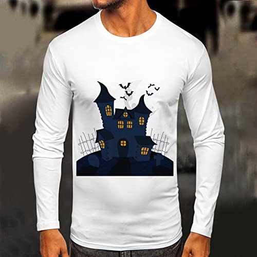 XXBR Cadılar Bayramı Mens için Tops, rahat Parti Perili Ev Baskı Uzun Kollu Komik Grafik Slim Fit Kas T Shirt