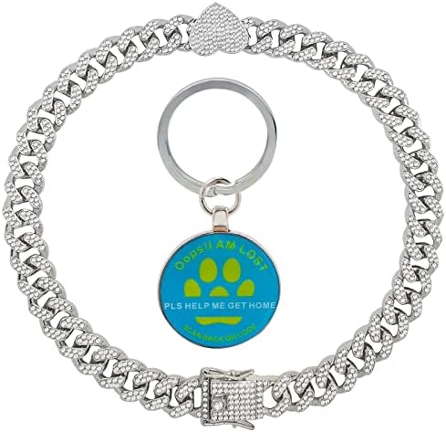 Gümüş Köpek Zinciri Yaka, Yürüyen Elmas Küba Yaka Güvenli Tokalı Metal Zincir, Küçük Orta Büyük Evcil Hayvan için