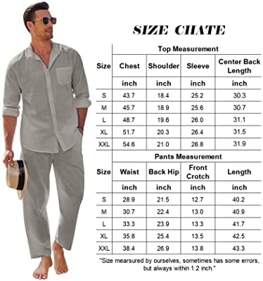 COOFANDY Keten Setleri Erkekler Için 2 Parça Düğme Aşağı Gömlek Uzun Kollu Ve Rahat Plaj İpli Bel Pantolon yaz kıyafetleri