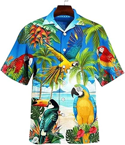 XXBR Hawaii Gömlek Mens Tropikal Ağaç Baskı Yaz Kısa Kollu Düğme Aşağı Aloha Üstleri Rahat Fit Plaj Gömlek