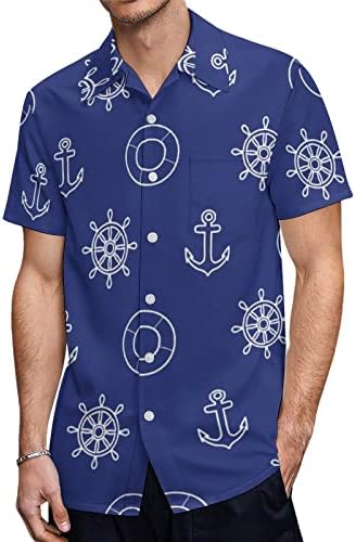 Deniz Lacivert Çapa erkek Gömlek Kısa Kollu V Boyun Grafik Tees Düğmeli Plaj T Shirt
