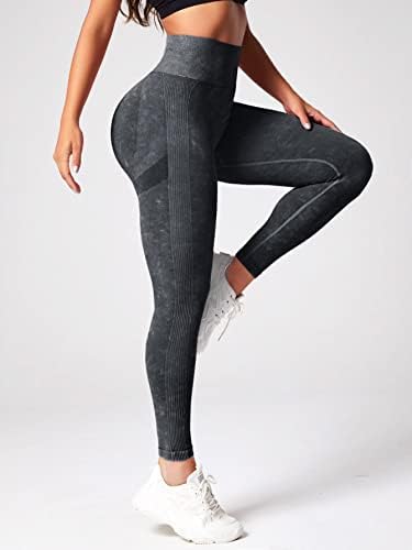 MakeMeChıc kadın Ezme Popo Dikişsiz Egzersiz Tayt Batik Yüksek Belli Streç Spor Yoga Pantolon
