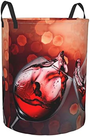 Cam kırmızı şarap şişesi Şerefe Yuvarlak çamaşır sepeti, Büyük Giysi Sepeti Depolama Oxford Kumaş Ev Depolama, Kolej