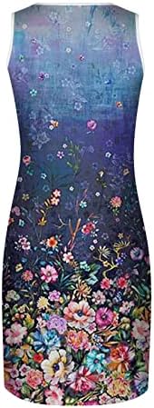 Çizgili Sundress Kadın Tankı Elbise Cepler ile Gevşek Rahat Diz Boyu Elbise Crewneck Yaz Elbiseler Bayanlar için