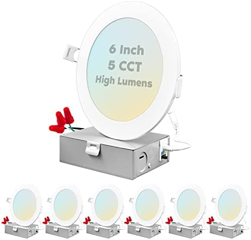 LUXRİTE 6 inç Ultra ince LED gömme ışık J-Box, 15W, 5 renk seçilebilir 2700K-5000K, 1400 lümen, kısılabilir LED gofret